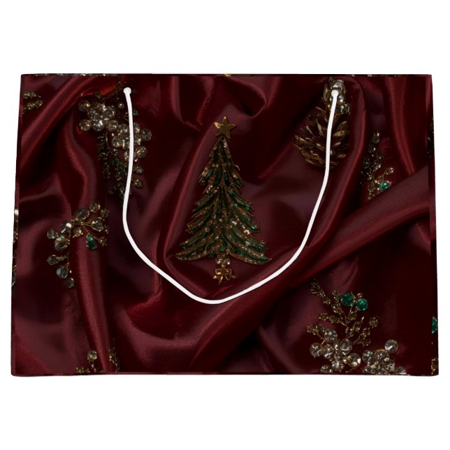 Grand Sac Cadeau Burgundy Silk-Look Diamond  (Devant)