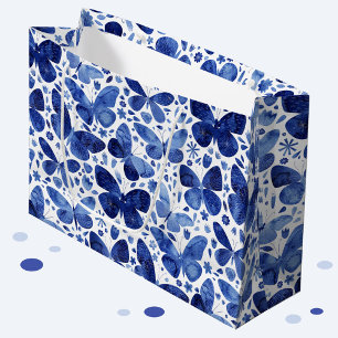 Grand Sac Cadeau Butterflies Watercolor Indigo