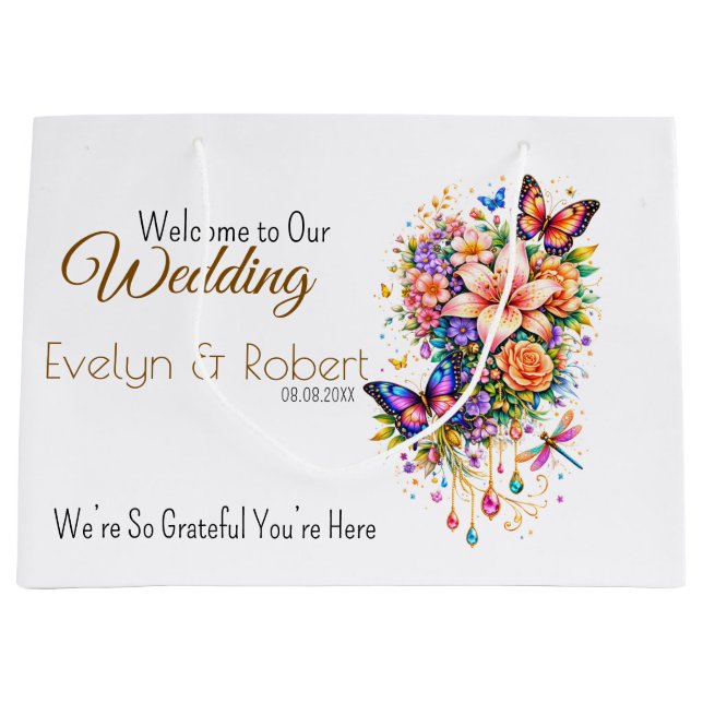 Grand Sac Cadeau Butterfly Floral Gift Bag -Customization Available (Devant)
