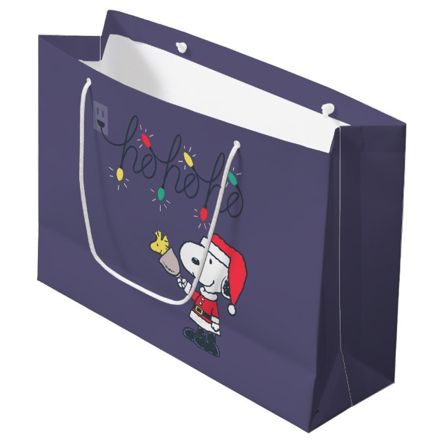 Grand Sac Cadeau cacahuètes | Snoopy & Woodstock Ho Ho Ho (Devant Angle)