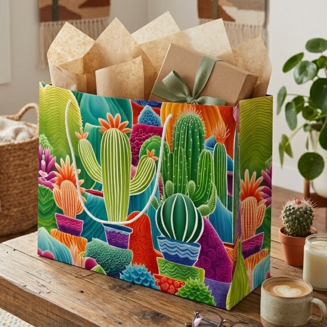 Grand Sac Cadeau Cactus à pointes Abstraits (Créateur téléchargé)