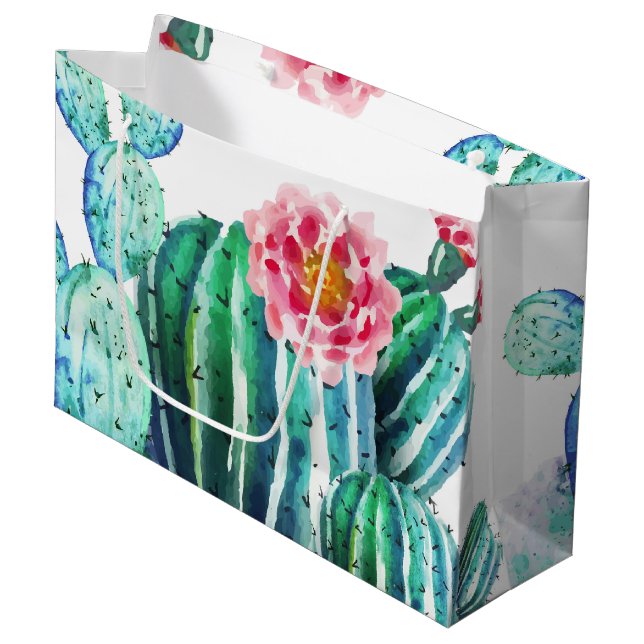 Grand Sac Cadeau cactus aquarelle (Devant Angle)