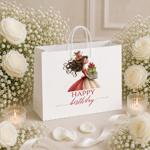 Grand Sac Cadeau Cadeau d'anniversaire écriture rouge foncé femme d