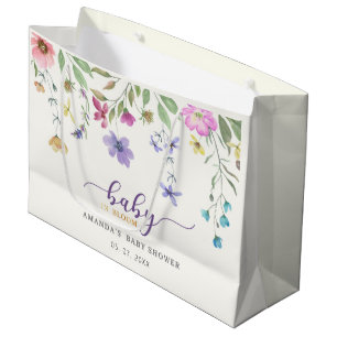 Grand Sac Cadeau Cadeau de Baby Shower Fleurie Aquarelle Bébé en Fl