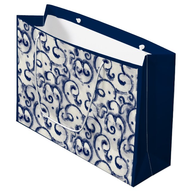 GRAND SAC CADEAU CADEAU MOTIF JAPONAIS EN INDIGO (Devant Angle)