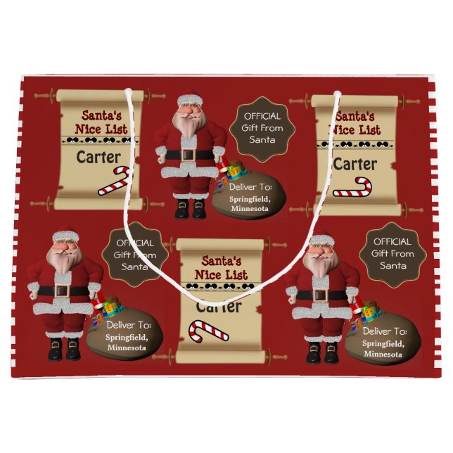 Grand Sac Cadeau Cadeau Officiel de Père Noël avec nom et emplaceme (Devant)