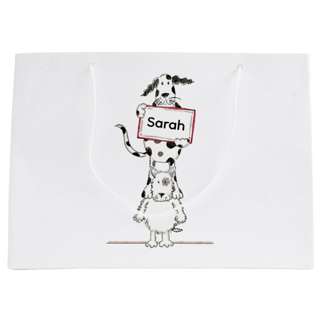 Grand Sac Cadeau Cadeau personnalisé de chien acrobate mignon  (Devant)