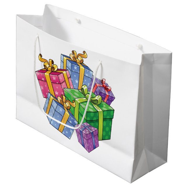 Grand Sac Cadeau Cadeaux Colorés (Devant Angle)