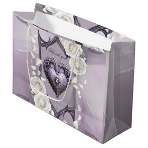 Grand Sac Cadeau Cadre floral avec coeur et roses blanches