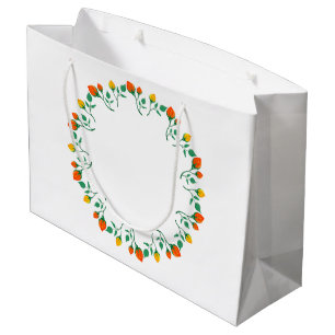 Grand Sac Cadeau Cadre rond floral avec fleurs de rose jaune et rou