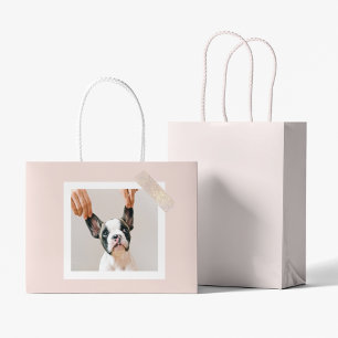 Grand Sac Cadeau Cadre rose Pastel moderne Photo personnelle de c