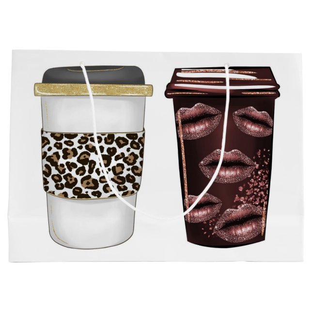 Grand Sac Cadeau Café Hot Cup Design Papier Boutique Boisson (Dos)