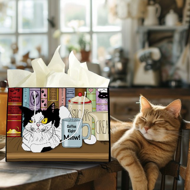 Grand Sac Cadeau Café Tuxedo Chat amusant (Créateur téléchargé)