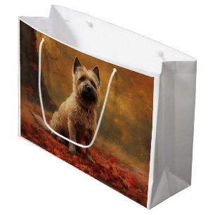 Grand Sac Cadeau Cairn Terrier dans les feuilles d'automne qui tomb