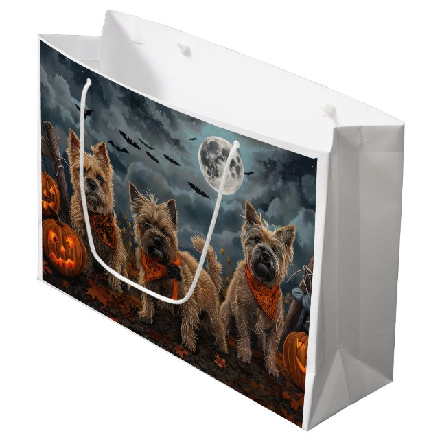 Grand Sac Cadeau Cairn Terrier Halloween Éffrayant (Devant Angle)