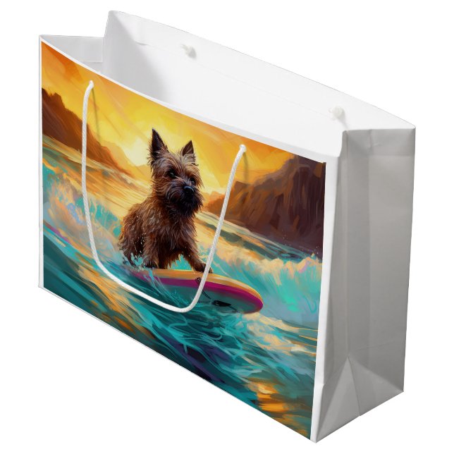 Grand Sac Cadeau Cairn Terrier Plage Surf Peinture (Devant Angle)