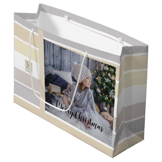 Grand Sac Cadeau Calligraphie de Noël Palette de couleurs hiver (Devant Angle)