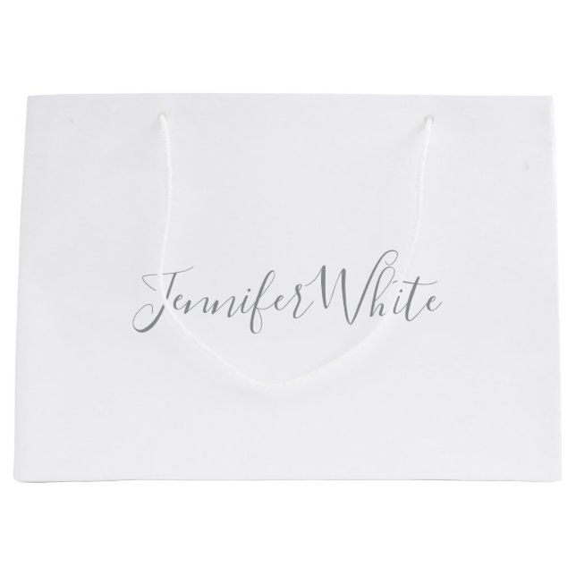 Grand Sac Cadeau Calligraphie Élégant Gris rétro Gris Blanc Nom (Devant)