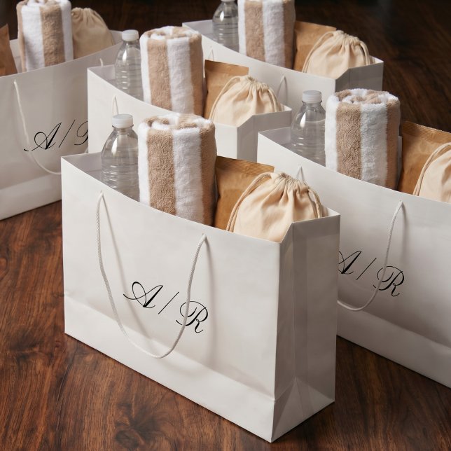 Grand Sac Cadeau Calligraphie Élégante Monogramme Invité de Mariage (Créateur téléchargé)