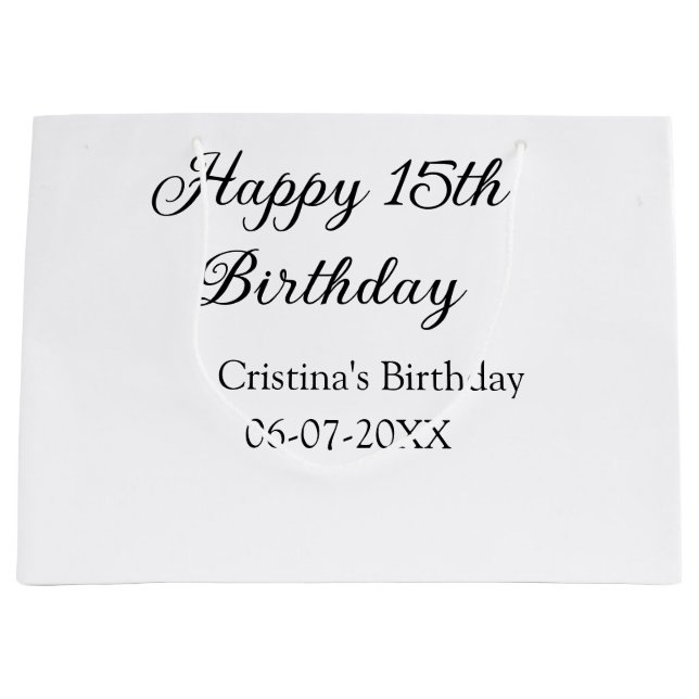 Grand Sac Cadeau calligraphie simple minimum heureux 15e anniversai (Devant)