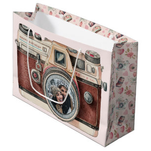 Grand Sac Cadeau Caméra vintage avec photo