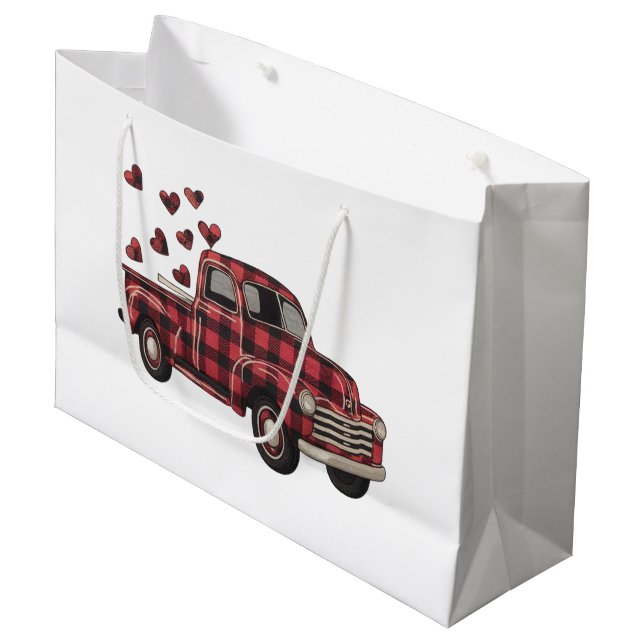 Grand Sac Cadeau Camion de la Saint-Valentin Funny Buffalo Plaid Le (Devant Angle)