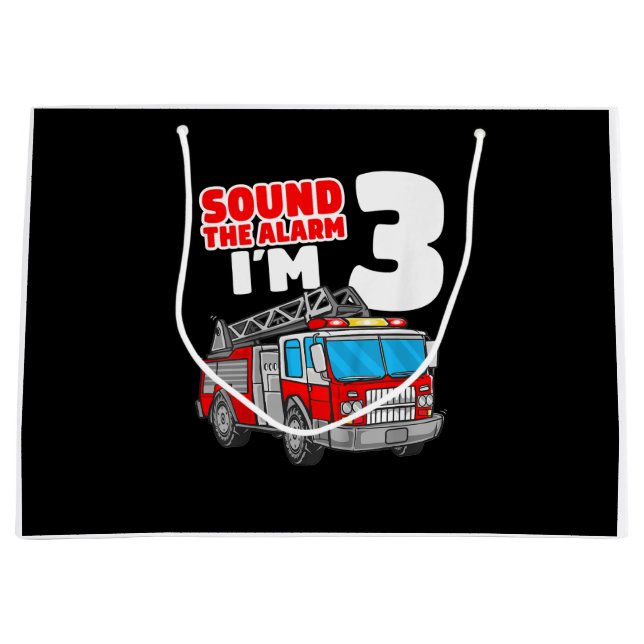 Grand Sac Cadeau Camion d'incendie 3 ans pompier 3e anniversaire (Devant)
