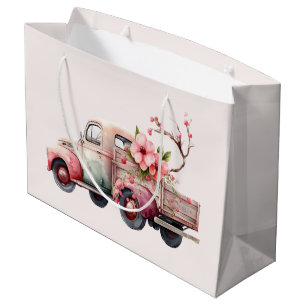 Grand Sac Cadeau Camion Vintage rose