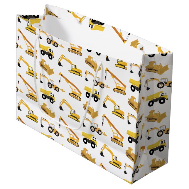 Grand Sac Cadeau Camions de construction (Devant Angle)