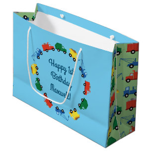 Grand Sac Cadeau Camions Voitures Cute 1er Anniversaire Fête Thèm