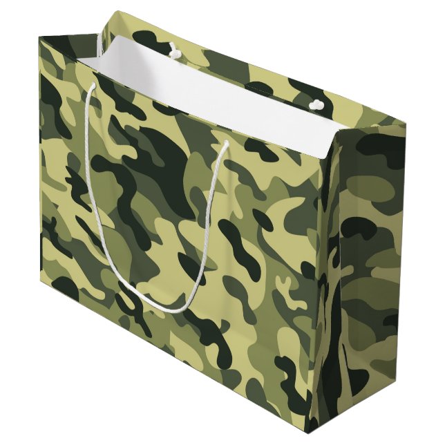 Grand Sac Cadeau Camo vert (Devant Angle)