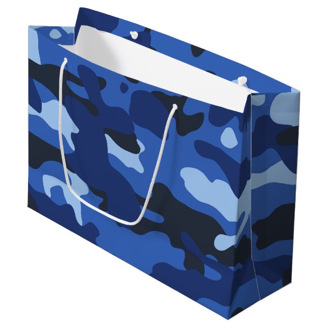 Grand Sac Cadeau Camouflage Bleu Camo Motif de l'armée (Devant Angle)
