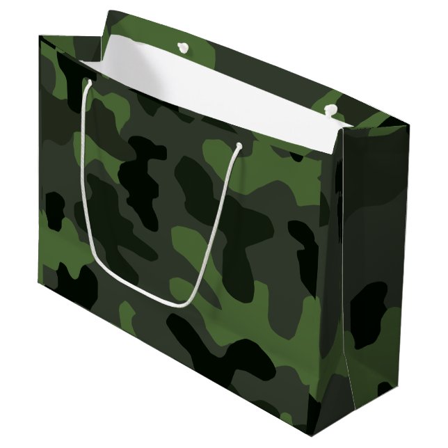 Grand Sac Cadeau camouflage gris vert foncé no.14 imprimer (Devant Angle)