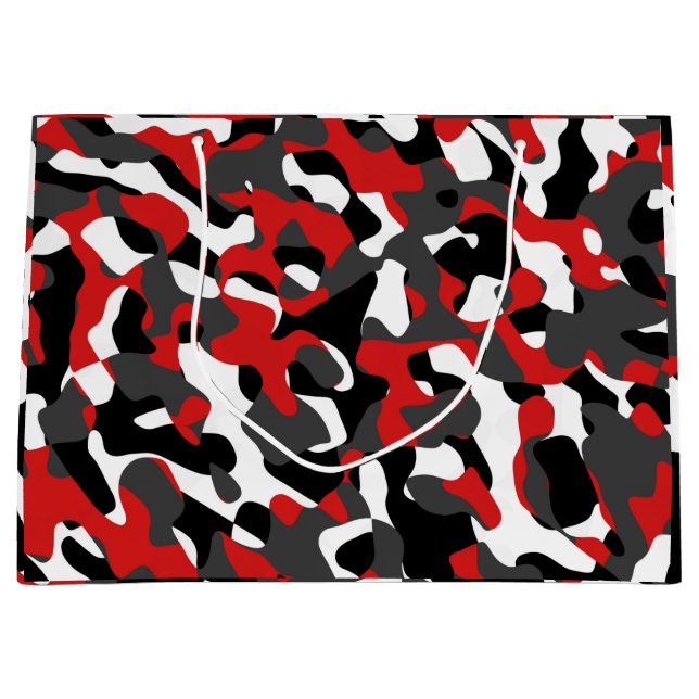 Grand Sac Cadeau Camouflage noir rouge blanc Motif d'impression (Devant)