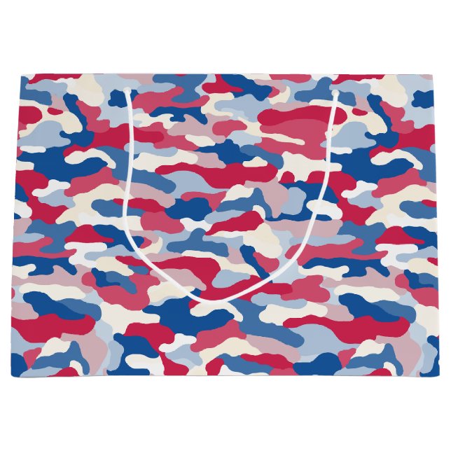 Grand Sac Cadeau Camouflage rouge blanc et bleu (Devant)