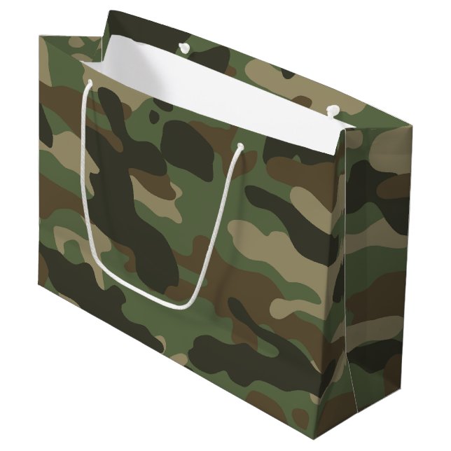 Grand Sac Cadeau Camouflage Vert Camo Motif de l'armée (Devant Angle)