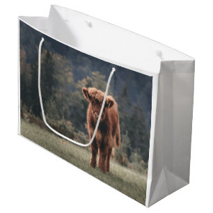 Grand Sac Cadeau Campagne d'herbe d'automne de la vache de haute-te