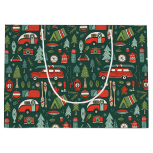 Grand Sac Cadeau Camping de Noël rustique