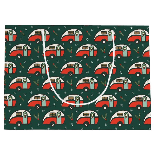 Grand Sac Cadeau Camping rouge Retro Camper Camping de Noël (Devant)