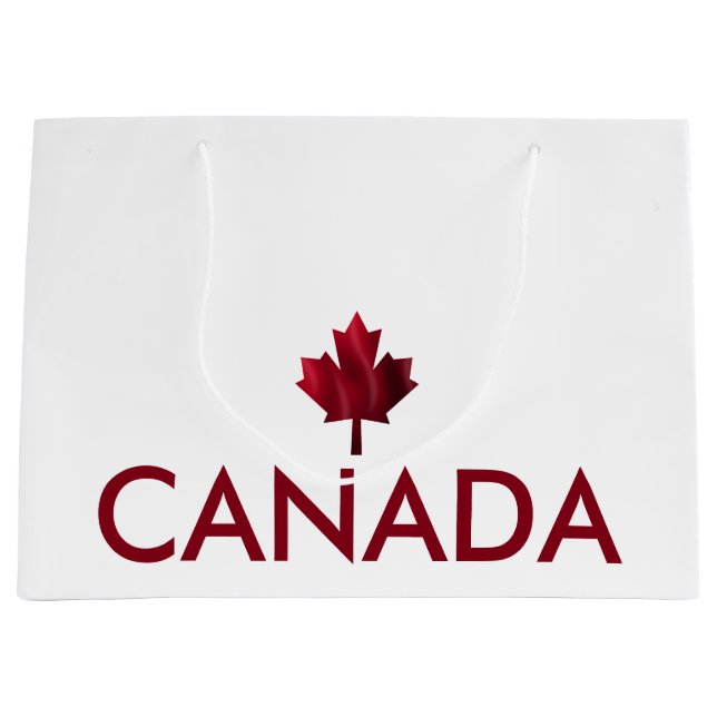 Grand Sac Cadeau Canada avec feuille d'érable ondulée rouge (Devant)