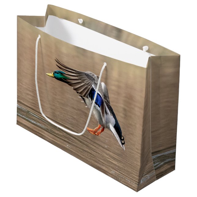 Grand Sac Cadeau Canard de Mallard en vol (Devant Angle)