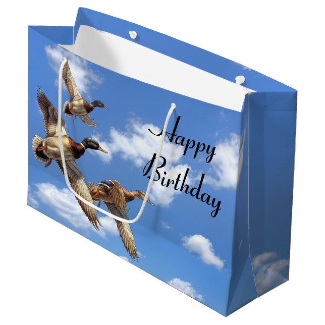 Grand Sac Cadeau Canards colverts avec nuages pour l'anniversaire (Devant Angle)