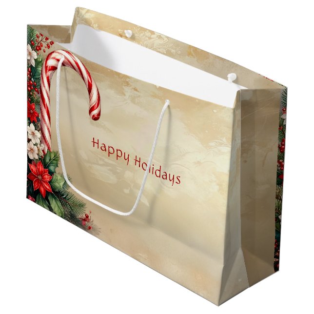 Grand Sac Cadeau Candy Cane Christmas Holiday Gift Bag (Devant Angle)