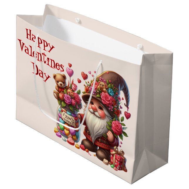 Grand Sac Cadeau Candy gnome de la Saint-Valentin (Devant Angle)