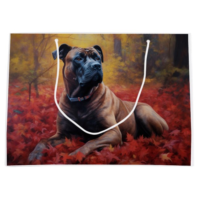Grand Sac Cadeau Cane Corso en automne Feuilles automne Inspire (Devant)