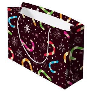 Grand Sac Cadeau Canneberges de Noël colorées avec des flocons de n