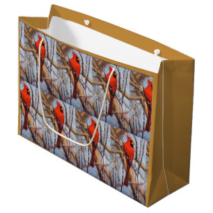 Grand Sac Cadeau Cardinal rouge assez perché sur une branche 