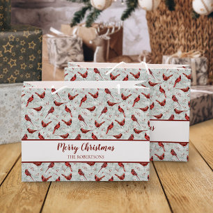 Grand Sac Cadeau Cardinaux rouges Pin neige de Noël Personnalisé