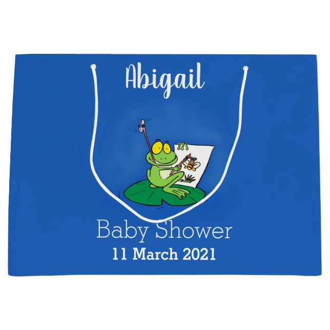 Grand Sac Cadeau Caricature amusante de grenouille verte (Devant)