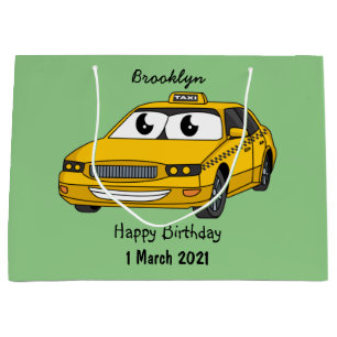 Grand Sac Cadeau Caricature amusante de taxi jaune mignon